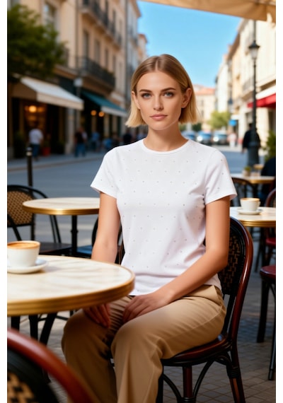 Benerly Kadın T Shirt Bisiklet Yaka Kısa Kol Fitted Kalıp Asimetrik Kesim Beyaz