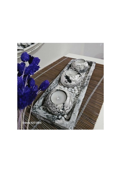 Cta Dekor 3"lü Beton Tabaklı Mumluk Set,dekoratif Mumluk,hediyelik Eşya,tealight Mumluk Diğer