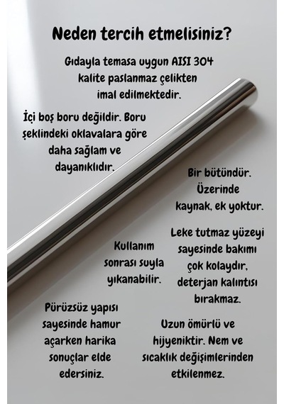 Onurhan Paslanmaz Çelik İnce Burma Baklava Oklavası