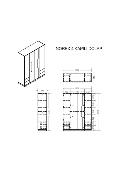 Gardırop, Norex 4 Kapaklı Çekmeceli Aynalı Dolap Renkli