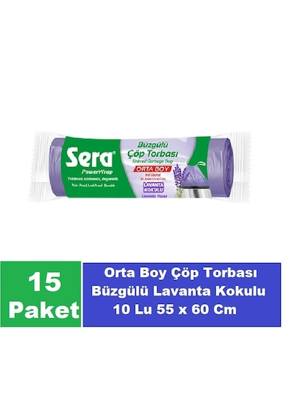 Sera Çöp Torbası Büzgülü Nergis Lavanta Boy 55 X 60 Cm 15 X 15 Li