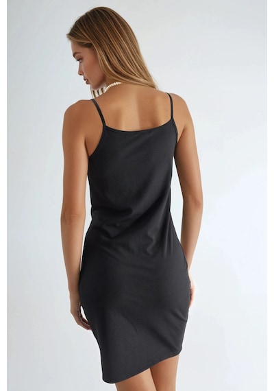 Hiccup Askılı Bodycon Mini Elbise Ellie Collection Siyah 02