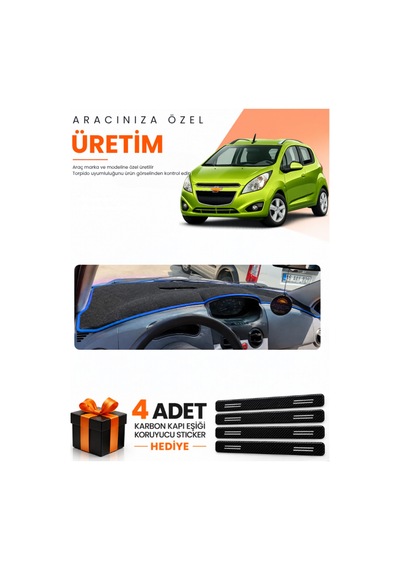 Chevrolet Spark 2009-2015 Uyumlu Torpido Koruma Örtüsü Oto Kılıfı - Siyah Mavi