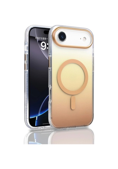 Apple Uyumlu iPad iPhone 17 Air Kılıf M-safe Şarj Özellikli Transparan Renk Geçişli Zore Toros Kapak Gold