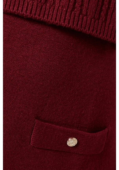 Maje Ritorsa Wool - Blend Sweater Dress, Yüksek Yaka Ve Çıkarılabilir Crop Katmanlı Bordo