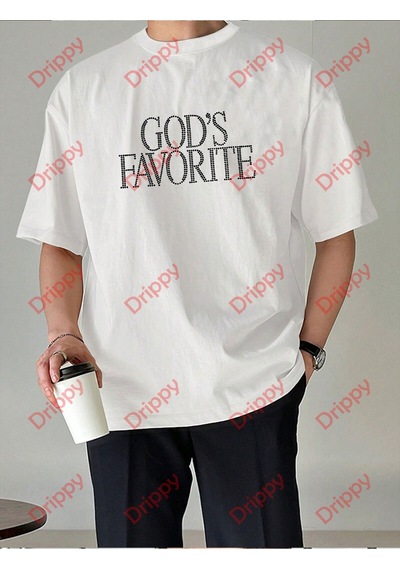 Flood Of Style Unisex God's Favorite Baskılı Tshirt Siyah Beyaz