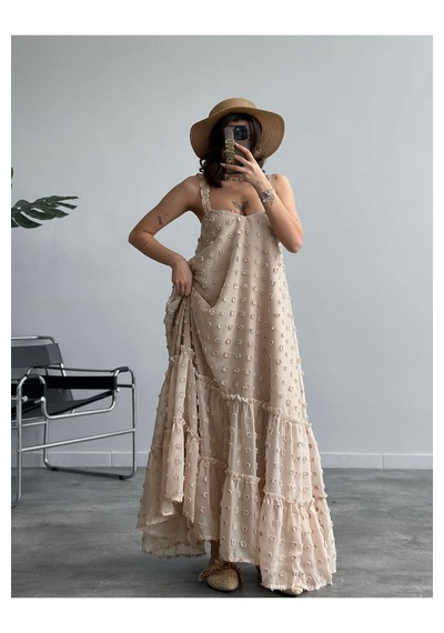 Fashion Cocktail Fırfır Askılı Kumaş Çiçekli Astırlı Maxi Yazlık Bohem Sahil Tatil Elbise Camel Fashion Cocktail Fırfır Askılı Kumaş Çiçekli Astırlı Maxi Yazlık Bohem Sahil Tatil Elbise Camel