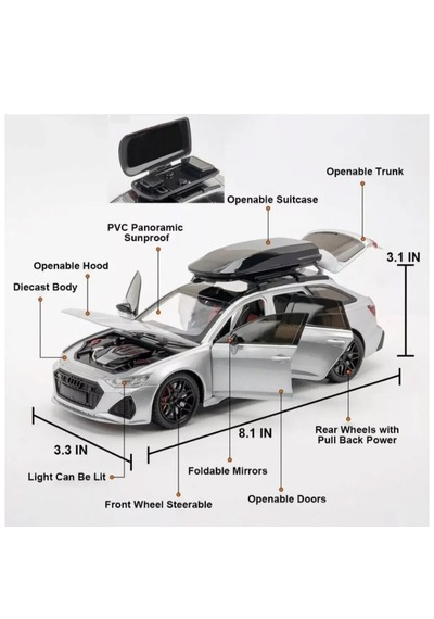 Che-zhı 1:24 Audi Rs6 Metal Nardo Gri Sesli Işıklı Model Araba