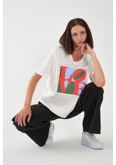 Alexandergardı Baskılı Basic Kadın T-shirt Beyaz