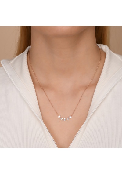 Zirkon Taşlı Rose Altın Kaplamalı Sallantılı 5 Taşlı Gümüş Kolye Gold - Rose Gold - Gümüş Zirkon Taşlı Rose Altın Kaplamalı Sallantılı 5 Taşlı Gümüş Kolye Gold - Rose Gold - Gümüş