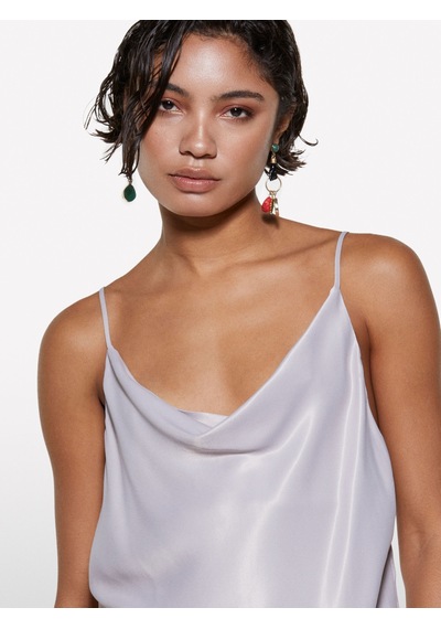 Sisley %100 Viskoz Saten Degaje Yaka Askılı Üst Kadın Gri Bluz - 325p52bzlh01n