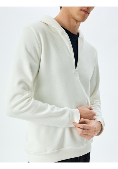 Koton Kapşonlu Pamuk Karışımlı Şardonlu Basic Yarım Fermuarlı Sweatshirt Beyaz 5wam70251mk Koton Kapşonlu Pamuk Karışımlı Şardonlu Basic Yarım Fermuarlı Sweatshirt Beyaz 5wam70251mk