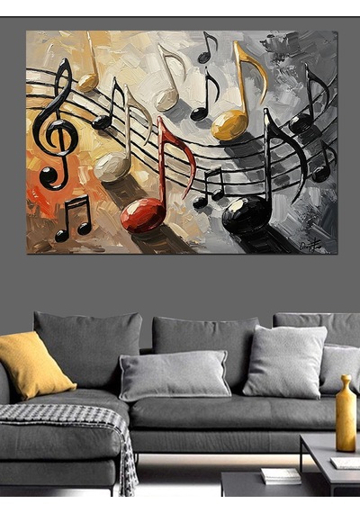 Renkli Notalar Modern Sanat Tablosu Dekoratif Kanvas - Mdf Ahşap Tablo