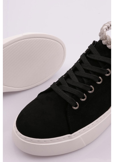 Dgn Es851 Kadin Kalin Taban Halhal Detayli Silver Taşli Sneakers Ayakkabi Siyah