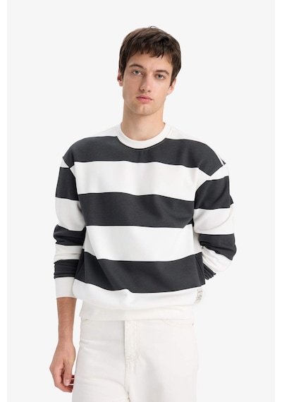 Defacto Boxy Fit Bisiklet Yaka Çizgili Sweatshirt A9066ax25auar104 Antrasit