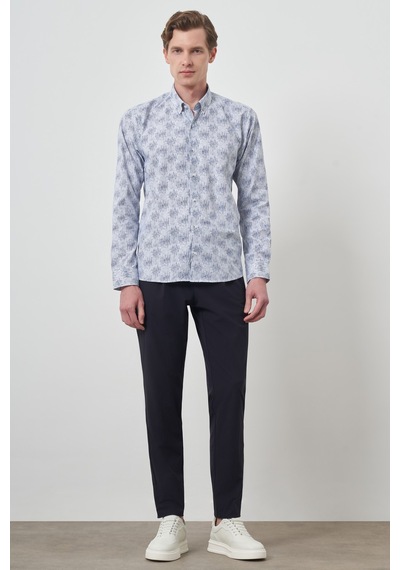 Morven Erkek Lacivert Slim Fit Düğmeli Yaka Gömlek 25ms004013200 Lacivert Lacivert