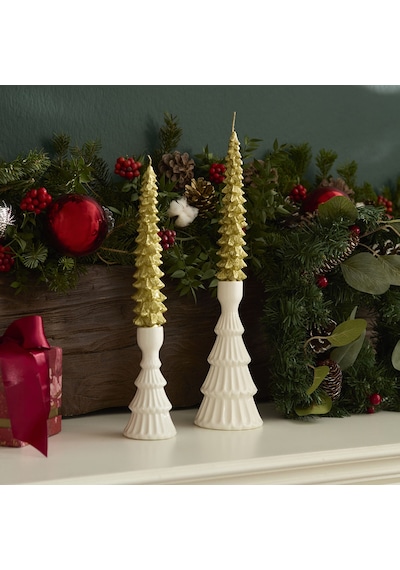 Karaca Home New Year Yılbaşı Çam Ağacı Şekilli Şamdan Mum 8,2x4,2x21 Cm Beyaz