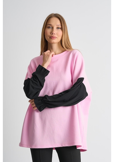 Alexander Gardi Alexandergardı Fırfırlı Kol Detaylı Garnili Renk Bloklu Kadın Sweatshirt Pembe
