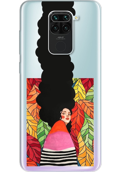 Redmi Note 9 Uzun Saçlı Helena Tasarımlı Süper Şeffaf Telefon Kılıfı Çok Renkli