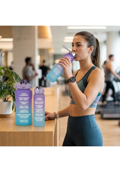 3'lü Motivasyon Suluk Seti 2000 Ml - 750 Ml - 300 Ml Zaman Çizelgeli & Bpa İçermez Tritan Matara Çok Renkli