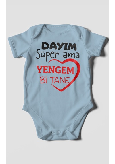 Morivokids Dayım Süper Ama Yengem Bir Tane Kısa Kollu Bebek Body %100 Pamuk Bebe Mavisi