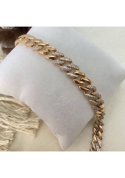 Kyver Taşlı Kalın Zincir Çelik Gurmet Bileklik Rose Gold