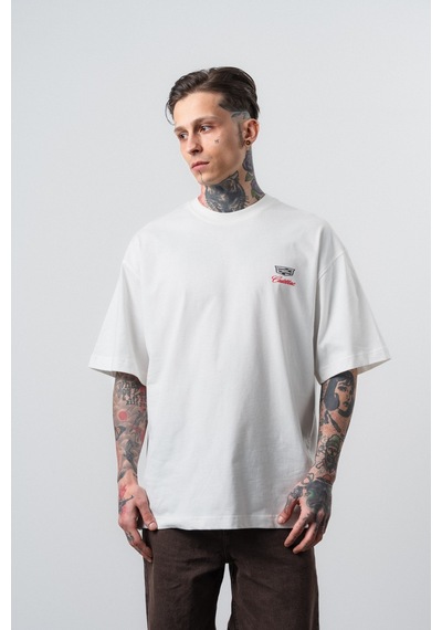 Respire Erkek Cadillac Baskılı Oversize T-shirt Ekru