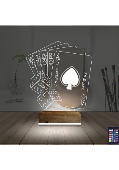 Luvivia İskambil Kağıdı Zar 3d Lamba - Masa Gece Lambası Şeffaf