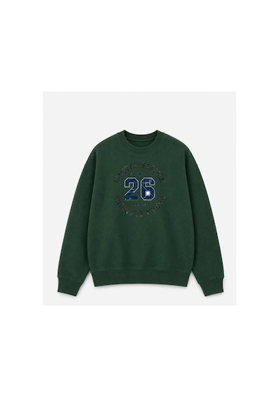 Herkesemoda Limited Edition Yazı Baskılı 2 İplik Şardonlu Bisiklet Yaka Sweatshirt Yeşil