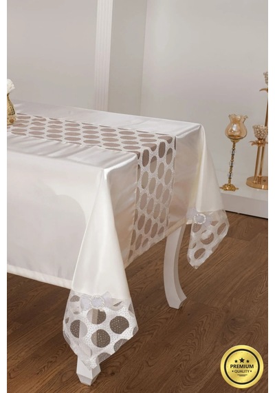 Miranda Lüx Dantelli Monoray Kumaş Krem Masa Örtüsü 170x330 Cm - 1004 Çok Renkli