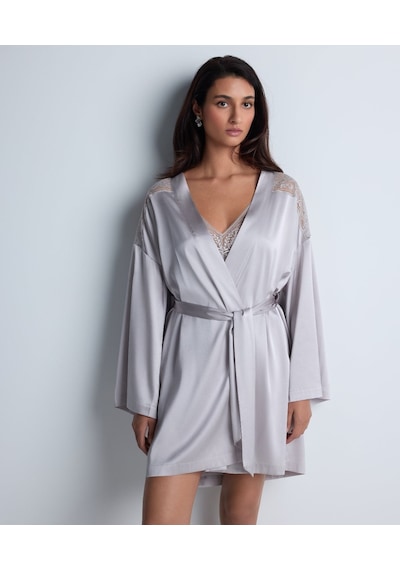 Aubade Midnight Whisper Kimono Zarif Seide Ve Dantel Detaylı Gri