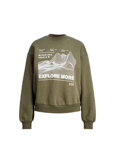 Jack & Jones Jjxx Bisiklet Yaka Rahat Kesim Haki Kadın Sweatshirt 12241324 001