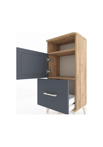 Arges Komodin 2 Raflı Tek Çekmeceli 2 Kapaklı 44x30x96 Çam-an... Çam