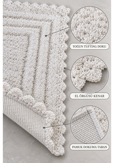 Alanur Bodrum Tufting Cotton Pamuklu El Işi Örgülü 2 Li Paspas 110 Beyaz
