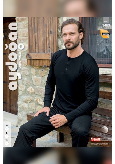 Aydoğan Erkek Civan Patlı Modal Siyah Pijama Takım 3483