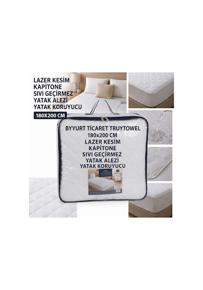 Lazer Kesim Kapitone Sıvı Geçirmez Yatak Alezi Yatak Koruyucu Battal Bot 180x200 Beyaz