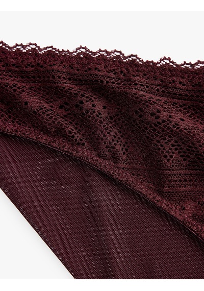 Koton Normal Bel Rahat Kalıp Dantel Detaylı Brief Külot Bordo 7wlk30065mk