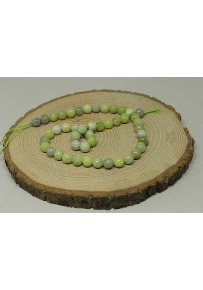 Peridot (Zebercet) Taşı Yeşil-Beyaz Alacalı YARIM Dizi 8mm (23115) (18cm uzunluğundadır)