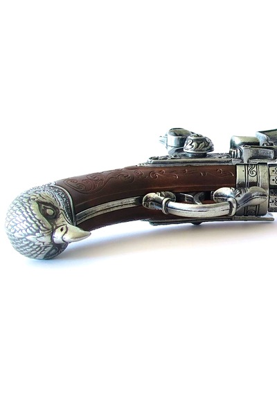 Denix Dekoratif Replika Revolving 3 Barrel Flintlock Pistol