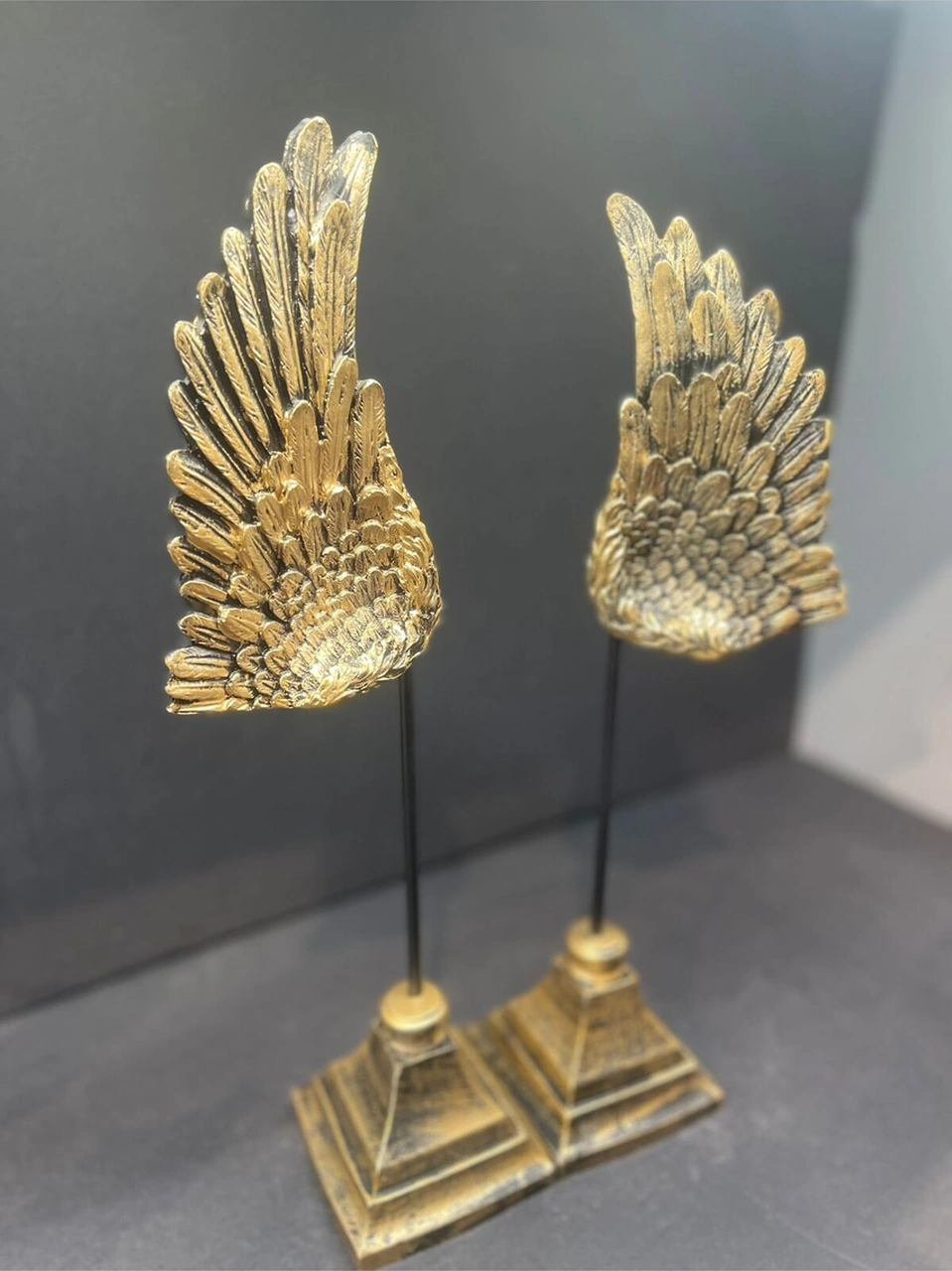 Dekoratif Polyester Ikili Melek Kanatları Biblo Gold Eskitme .