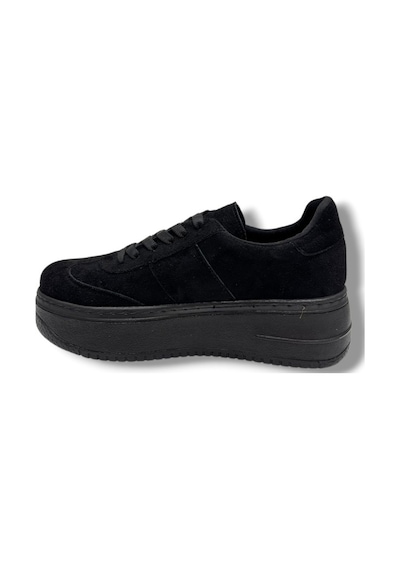 Şanzelize K16-26 Süet Deri Yüksek Anatomik Taban Bağcıklı Kadın Sneaker Siyah