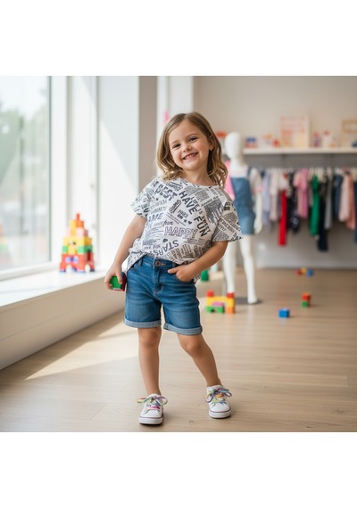 Bonbon Çocuk Beyaz Baskılı Tshirt Cb1023