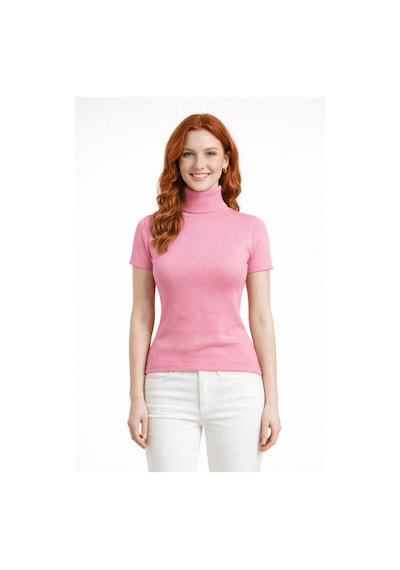 Neden Tekstil Boğazlı Yarasa Kollu Fitilli Crop Bluz - Pembe