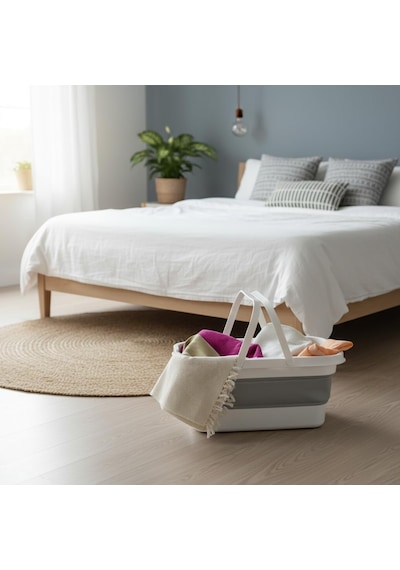 Katlanabilir Silikon Çamaşır Sepeti 17 Litre, Yer Tasarruflu Akordiyon Sele, Kulplu Ve Çok Amaçlı Düzenleyici, Banyo Ve Mutfak İçin Pratik Katlanır Leğen 48x28 Cm Çok Renkli