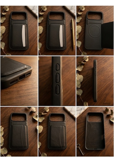 Iphone 17 Pro Max Kartlıklı Standlı Premıum Siyah Kılıf