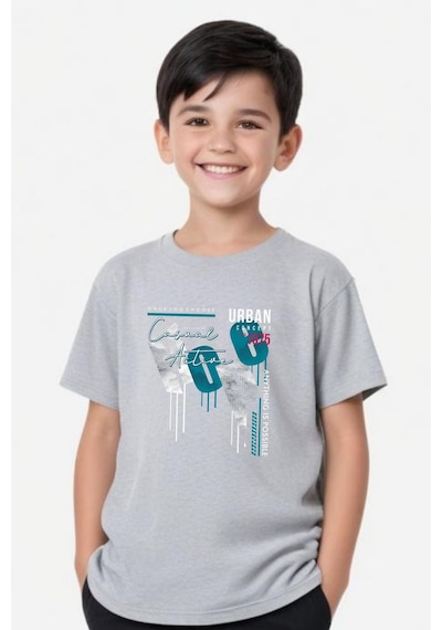 Panios Kids Hope Baskılı Erkek Çocuk Yuvarlak Yaka Kısa Kollu T-shirt Gri