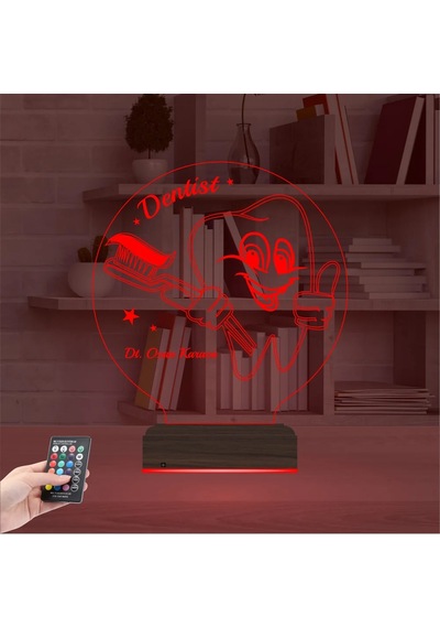 Luvivia Diş Doktoru Hediye Diş Hekimi Kişiye Özel 3d Lamba - Masa Gece Lambası Şeffaf