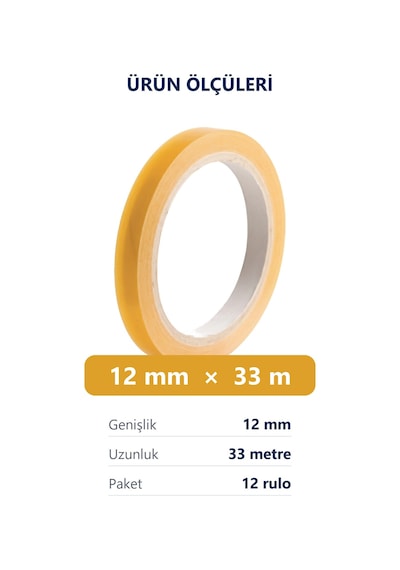 Şeffaf Bant 12'li Paket Para Bandı Seloteyp Selobant Kırtasiye Bandı 12 Mm X 33 Metre
