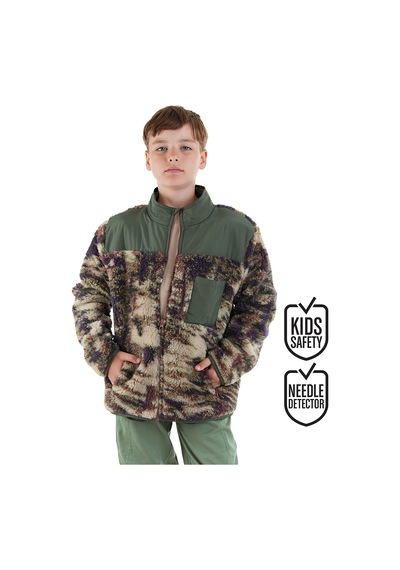 Denokids Haki Erkek Çocuk Peluş Mont Renkli