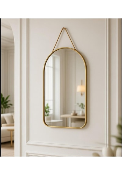 Dekoratif Gold Metal Kenarlı Yuvarlak Ve Oval Kenarlı Ayna Gold - Altın